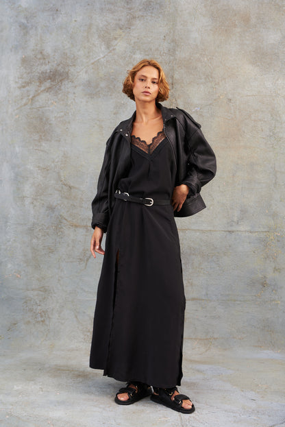 Vestido Cuello V Encaje